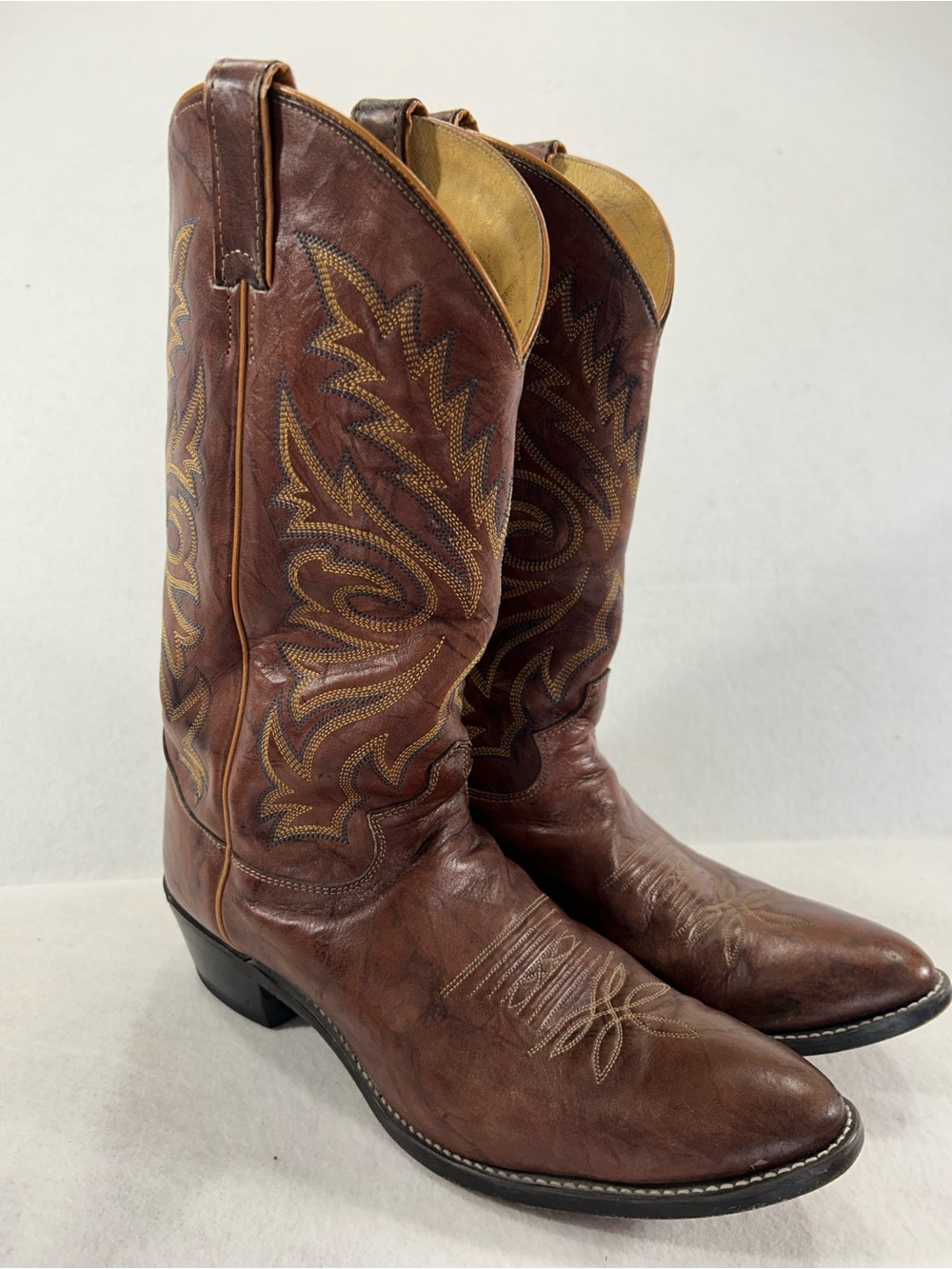 Justin 960 Men's Cowboy Western Boots Brown Leather Made In Mexico Size 12 D